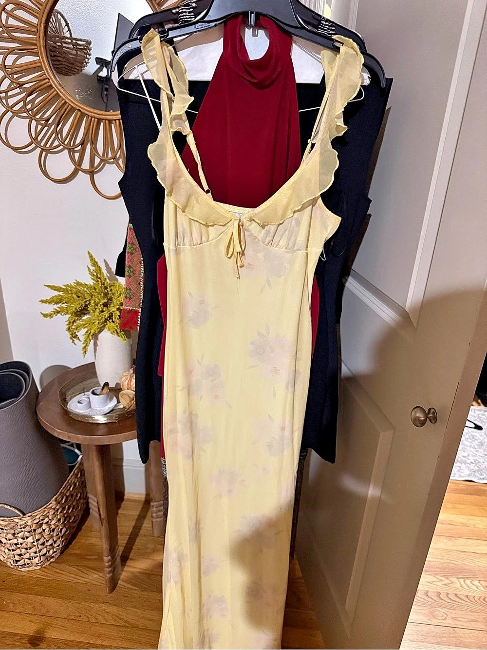 Reformation Kourtney Silk Dress Floral Ruffle Midi Yellow - Picture 2 of 4